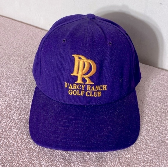 Vintage DeLong Royal Purple Yellow D’Arcy Ranch Golf Club Embroidered Logo 7 3/8 - Picture 1 of 11